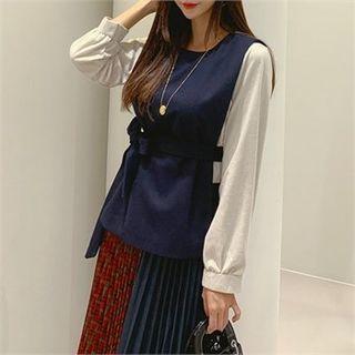 Set : Open-side Vest + Bishop-sleeve Blouse
