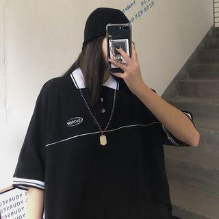 Short-sleeve Letter Embroidered Collared T-shirt