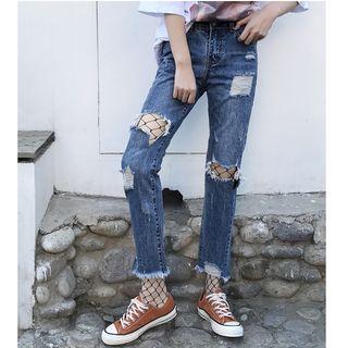 Distressed High-waist Straight-cut Jeans