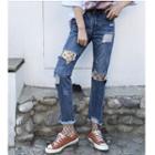 Distressed High-waist Straight-cut Jeans