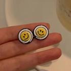 Smiley Face Stud Earring 1 Pair - S925 Silver Stud - Yellow - One Size