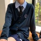 Badge Embroidered Cardigan / Shirt / Bow Tie / Set