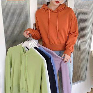 Long-sleeve Hooded Plain Sweatshirt
