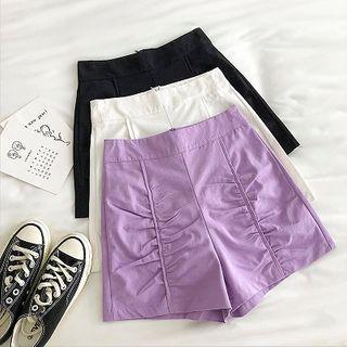 Plain Frilled High-waist Wide-leg Shorts