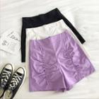 Plain Frilled High-waist Wide-leg Shorts