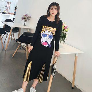 Long-sleeve Dog Print Midi Dress