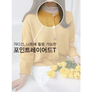 Mock-neck Lettuce-edge Sheer Top