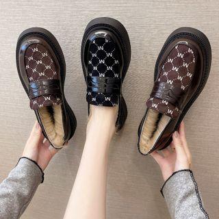 Lettering Fleece-lined Loafers