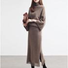 Set: Turtleneck Sweater + Fringe Midi Skirt