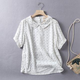 Short-sleeve Collared Print Blouse
