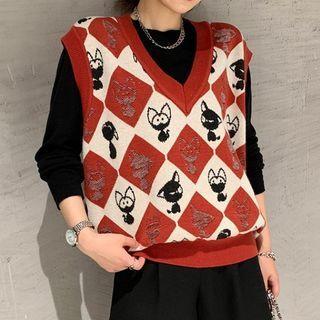 Cat Pattern Sweater Vest