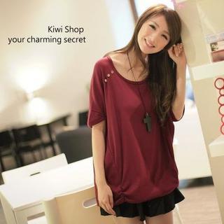 Ruched-Bottom Cotton Long Top Maroon - One Size