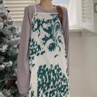 Long-sleeve Plain T-shirt / Dye Print Midi Overall Dress