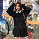 Glitter Long-sleeve A-line Dress Black - One Size