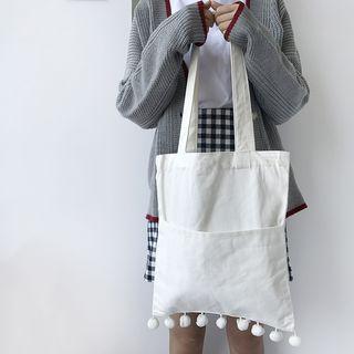 Pom Pom Canvas Tote Bag White - One Size