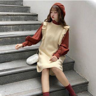 Ruffle Sleeveless Knit Dress / Balloon-sleeve Blouse