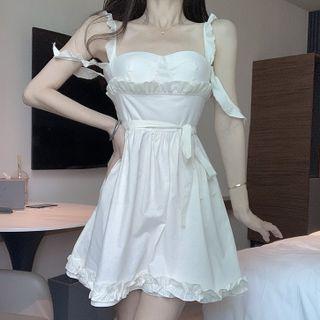 Sleeveless Plain Ruffled Mini A-line Dress