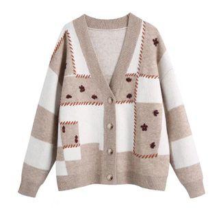 Flower Embroidered Plaid Cardigan