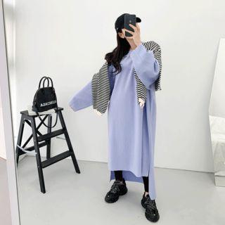 Round-neck Dip-back Long Pullover Dress