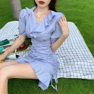 Ruffle Ruched Short-sleeve Slim-fit Dress