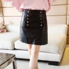 Faux-leather Buttoned Pencil Skirt