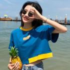 Short-sleeve Colour Block Cropped T-shirt