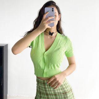 Eyelet Button-down Crop Top