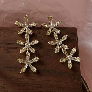 Rhinestone Flower Dangle Earring 1 Pair - Star - Gold - One Size