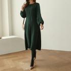 Bishop-sleeve Tie-waist Long Dress