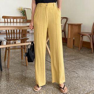 Band-waist Seam-front Linen Blend Pants