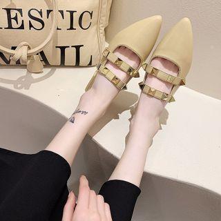 Pointed Block Heel Studded Mules
