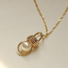 Light Blub Faux Pearl Pendant Alloy Necklace Silver - One Size