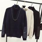 Color Panel Mock Neck Sweater