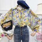 Lantern-sleeve Floral Chiffon Shirt