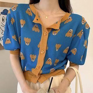 Short-sleeve Bear Jacquard Cardigan