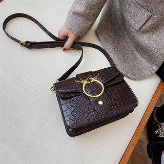 Croc Grain Deer Buckled Crossbody Bag