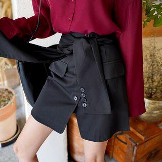 Inset Shorts Knot-front Miniskirt