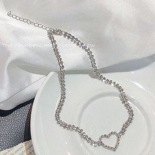 Rhinestone Heart Choker 1 Pc - Rhinestone Heart Choker - One Size