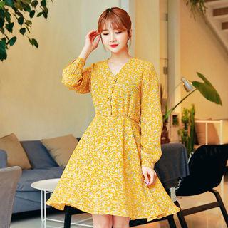 V-neck Pattern A-line Dress