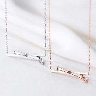 Ss925 Sterling Silver Bow Pendant Necklace