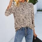 3/4-sleeve Dotted Frill Trim Blouse