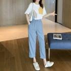 Set: Short Sleeve Color Block T-shirt + Cropped Wide-leg Pants