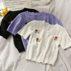 Flower-embroidered Button-down Open-knit Top
