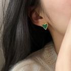 Heart Faux Gemstone Stainless Steel Earring 1 Pair - Gold & Green - One Size
