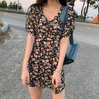 V-neck Floral Print A-line Mini Dress