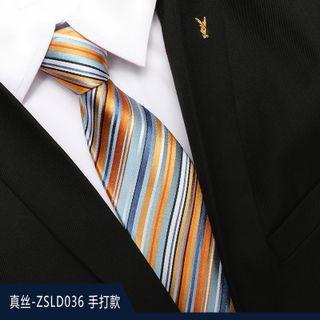 Genuine Silk Striped Neck Tie Zsld036 - Blue & Orange - One Size