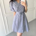 Short-sleeve Striped Mini A-line Wrap Dress