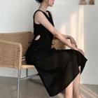 Keyhole Drawstring Sleeveless Dress Black - One Size