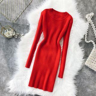 Long-sleeve Mini Rib-knit Dress