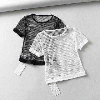 Mesh Fishnet Short-sleeve Crop Top